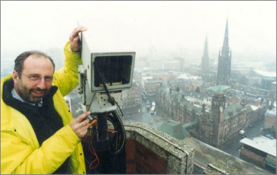 Nick Middleton of the City Centre Company installs a camera