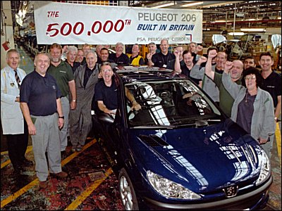 THE 500,000TH PEUGEOT 206 BUILT IN BRITAIN